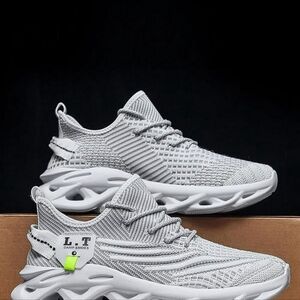 Men Non-Slip Casual Shoes Mesh BreathableThick Sole Sneaker White Size 10